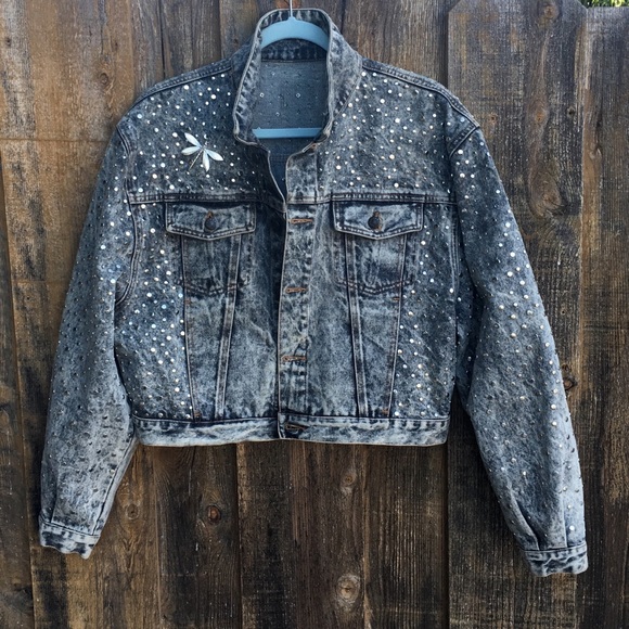 One of a kindHand embellished gray Jean jacket